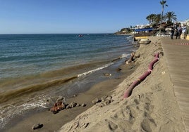 Vista del estado en el que se encuentra la playa de El Bombo en Mijas.