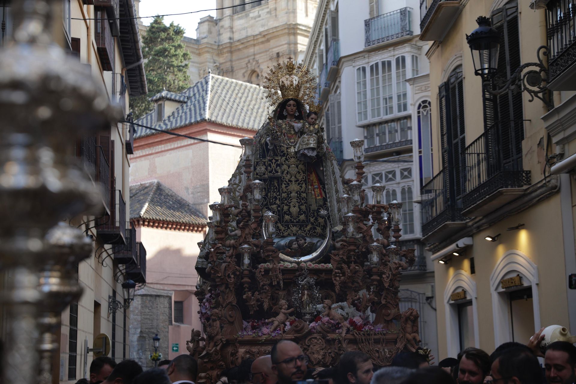 La Virgen del Carmen Coronada, en su procesión por el Centro de Málaga este sábado