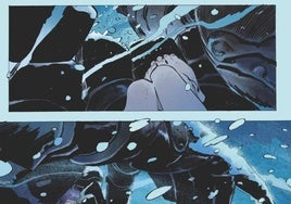 Una de las páginas iniciales del cómic, donde el gigante de hierro conoce a la misteriosa niña.