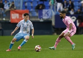 Aarón Ochoa, en un partido en La Rosaleda de la pasada temporada.