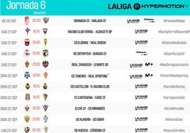 Los horarios de la sexta jornada liguera.