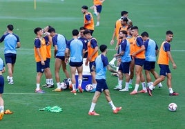 Los jugadores del Málaga, en un entrenamiento reciente.