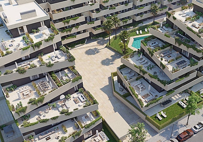 Detalle de las terrazas de las viviendas de la primera promoción de Neinor Homes.