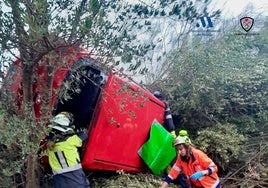 Estado en el que ha quedado el coche tras caer por el terraplén de la A-356 o Carretera del Arco en el término municipal de Riogordo.