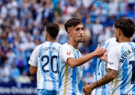 David Larrubia celebra su gol frente al Eibar.