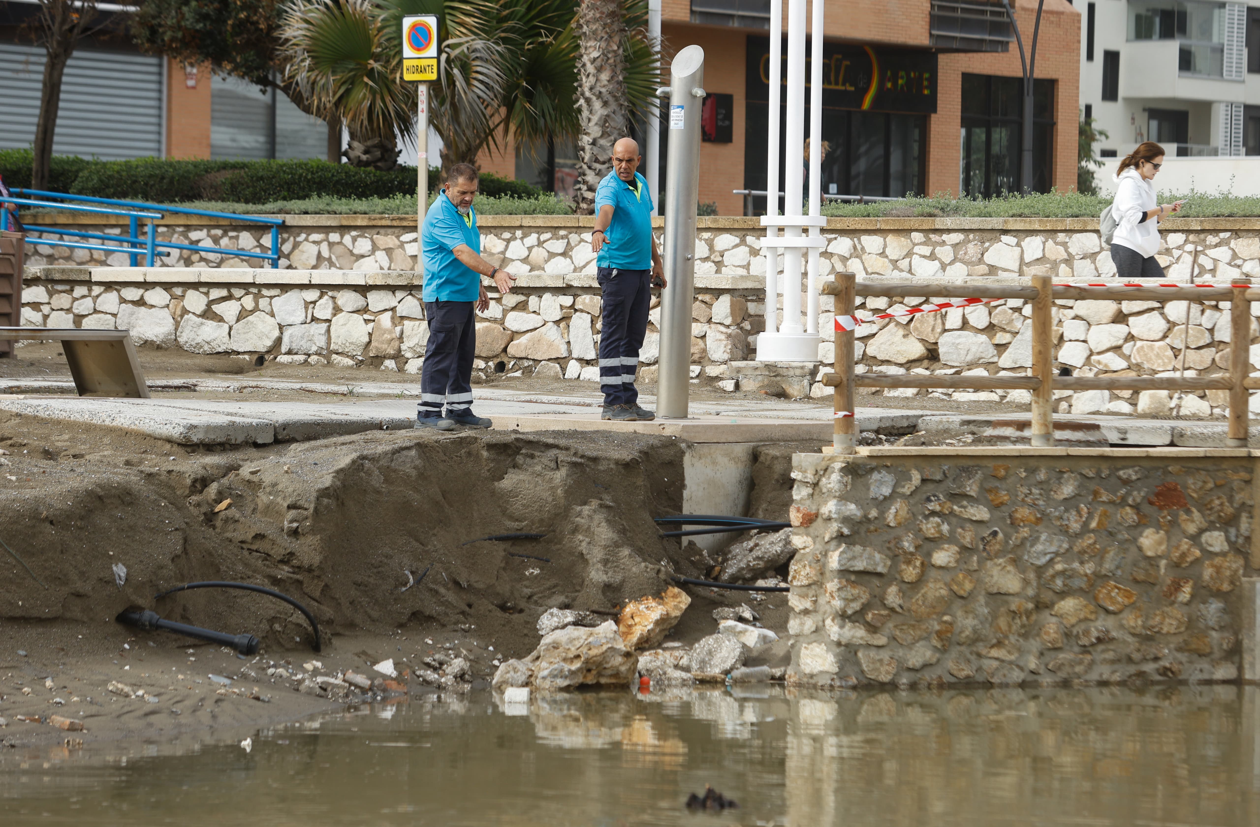 Limpieza en la playa del paseo marítimo Antonio Banderas.