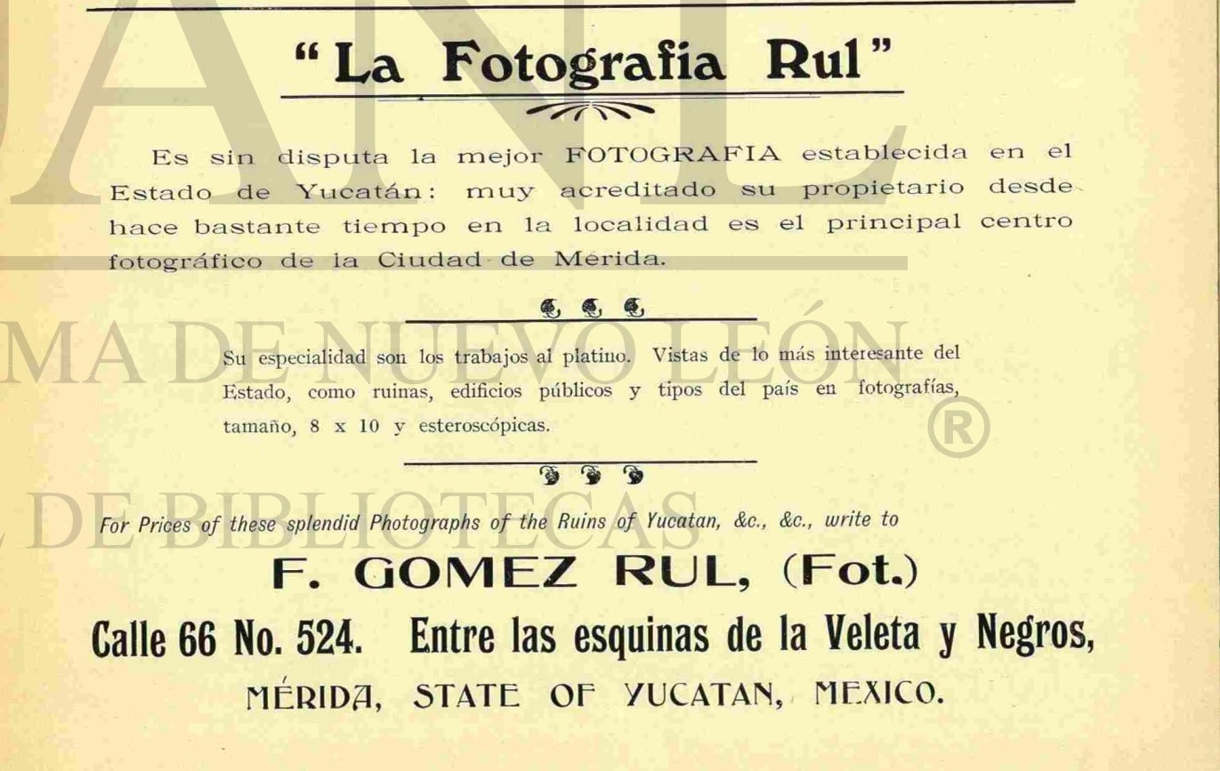 Anuncio del estudio Rul en la calle 66, que se presentaba como «el principal centro de fotografía de la ciudad».
