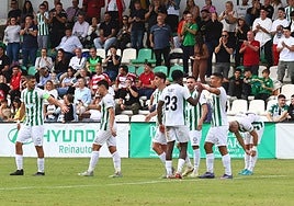 Los jugadores del Torremolinos celebran un gol en el Pozuelo.