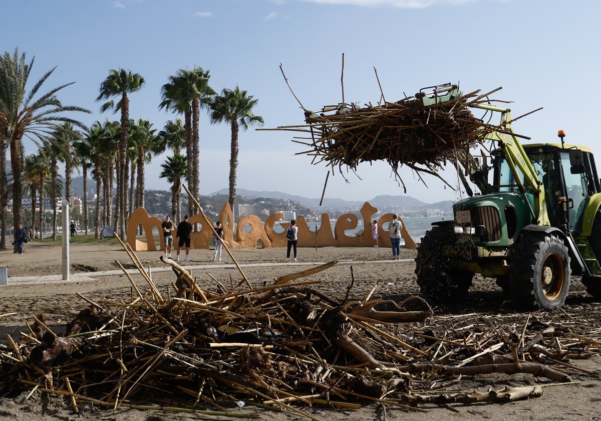Málaga activa un refuerzo para retirar los restos de la DANA de las playas de la ciudad
