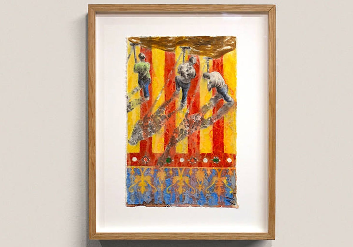 Obra de José Luis Puche, 'El pueblo salva al pueblo', que subasta el Teatro del Soho Caixabank.