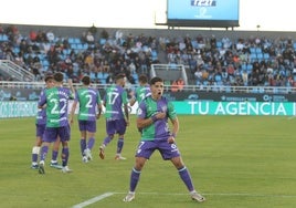 Haitam celebra su último gol con el Málaga, la pasada temporada frente al Ibiza.