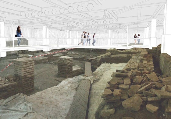 Proyecto de las pasarelas colgantes sobre el yacimiento del Museo Carmen Thyssen.