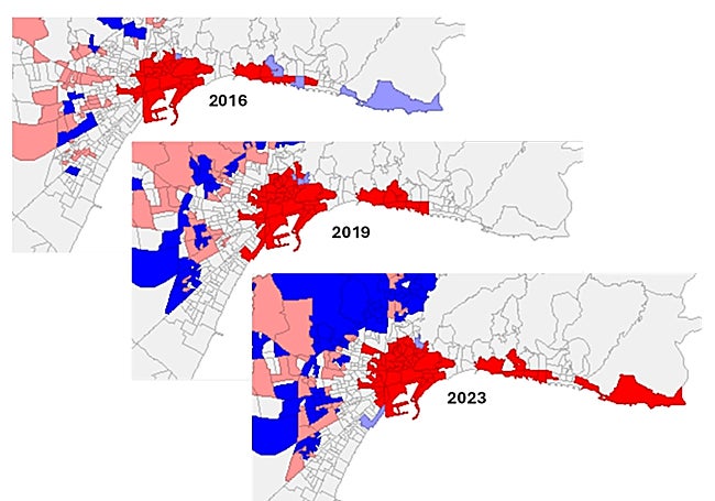 Evolución de las zonas tensionadas de alquiler por la presencia de pisos turísticos.
