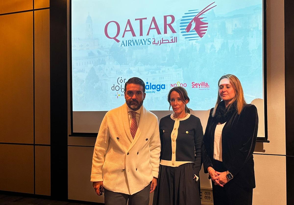 Florido, Aguilar y Moreno, momentos antes de comenzar la reunión de trabajo con Qatar Airways.