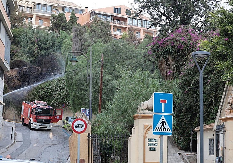 Un llamativo incendio junto al Cementerio Inglés de Málaga moviliza a los bomberos