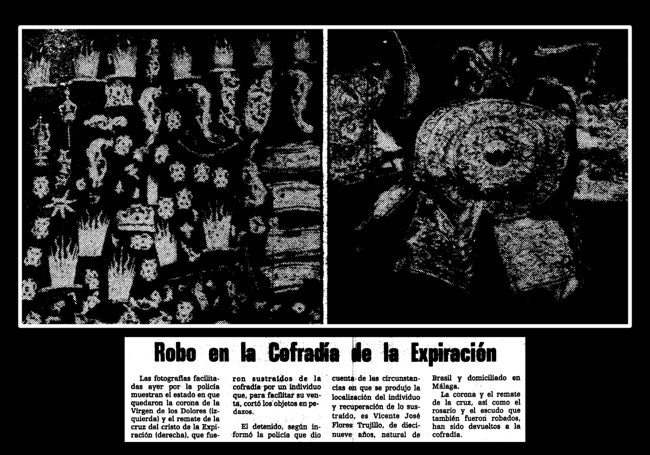Estado en el que se encontraron la corona de la Virgen de los Dolores y una de las cantoneras del Cristo.