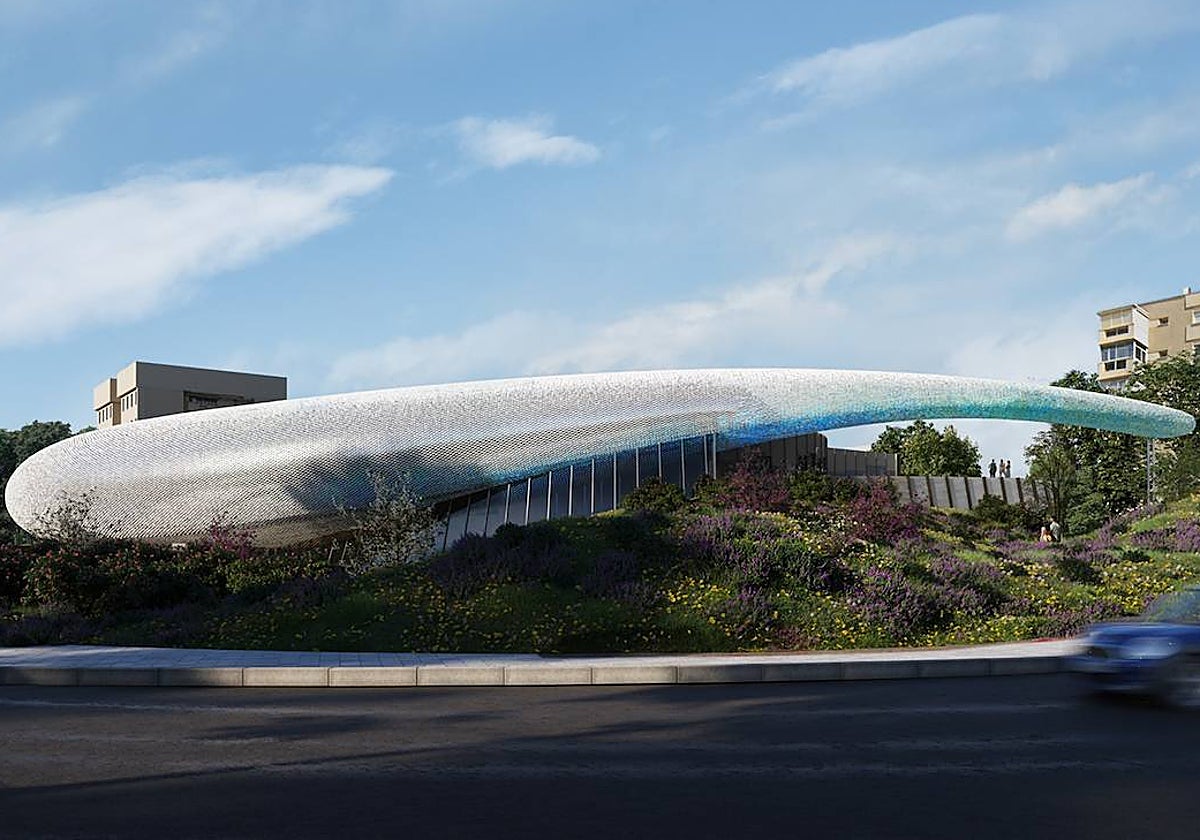 El diseño del Caixaforum Málaga reproduce una gota de agua extendida que hace las veces de fachada del edificio.