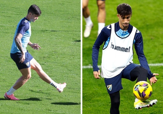 Sergio Castel y David Larrubia, en entrenamientos del Málaga durante el mes de diciembre.