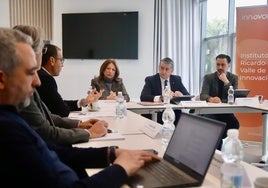 Sanz, durante la reunión de trabajo de este lunes con los responsables de la Fundación Innova-IRV.