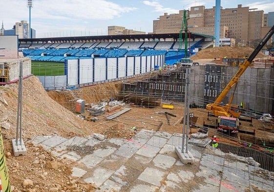 Estado de las obras actuales en La Romareda, en Zaragoza.