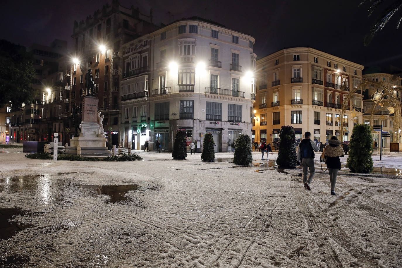 Cinco años de la histórica granizada que pintó de blanco las calles del Centro de Málaga