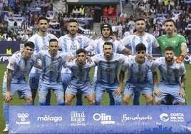 Once inicial del Málaga contra el Zaragoza en La Rosaleda. Estos jugadores fueron los titulares, de izquierda a derecha y de arriba a abajo: Nelson Monte, Dioni, Luismi, Álex Pastor, Alfonso Herrero, Antoñito, Manu Molina, Larrubia, Puga, Lobete y Dani Sánchez.