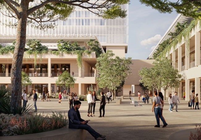 Plaza situada en el basamento del futuro hotel.