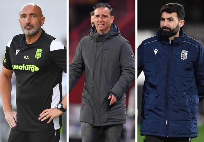 Abelardo, Jandro y Romo, los tres entrenadores del Cartagena esta temporada.