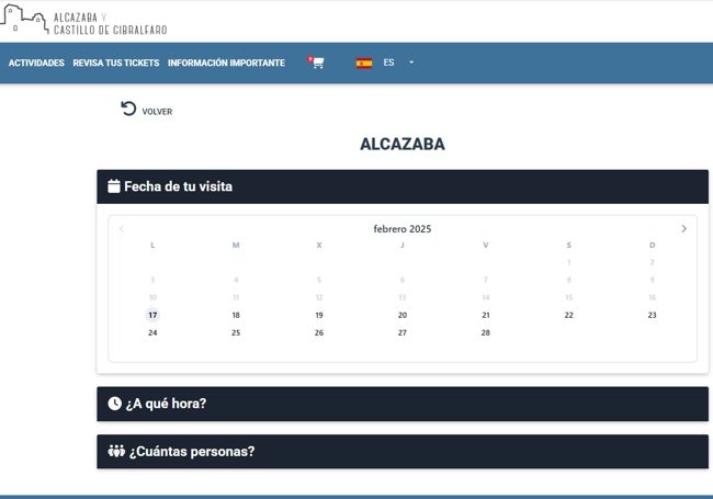 Plataforma actual para la compra de entradas por Internet al conjunto Alcazaba-Gibralfaro.