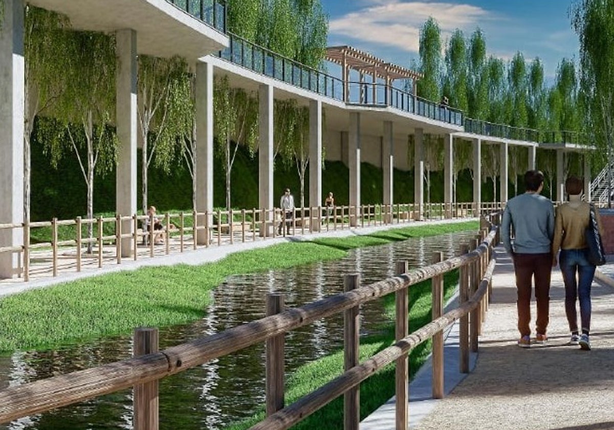 Recreación virtual de cómo quedará el futuro sendero peatonal junto al río Seco de Arenas.