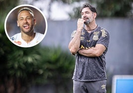 En el círculo, en la esquina superior derecha, Neymar; en la imagen principal, el malagueño José Belman durante un entrenamiento del Santos.
