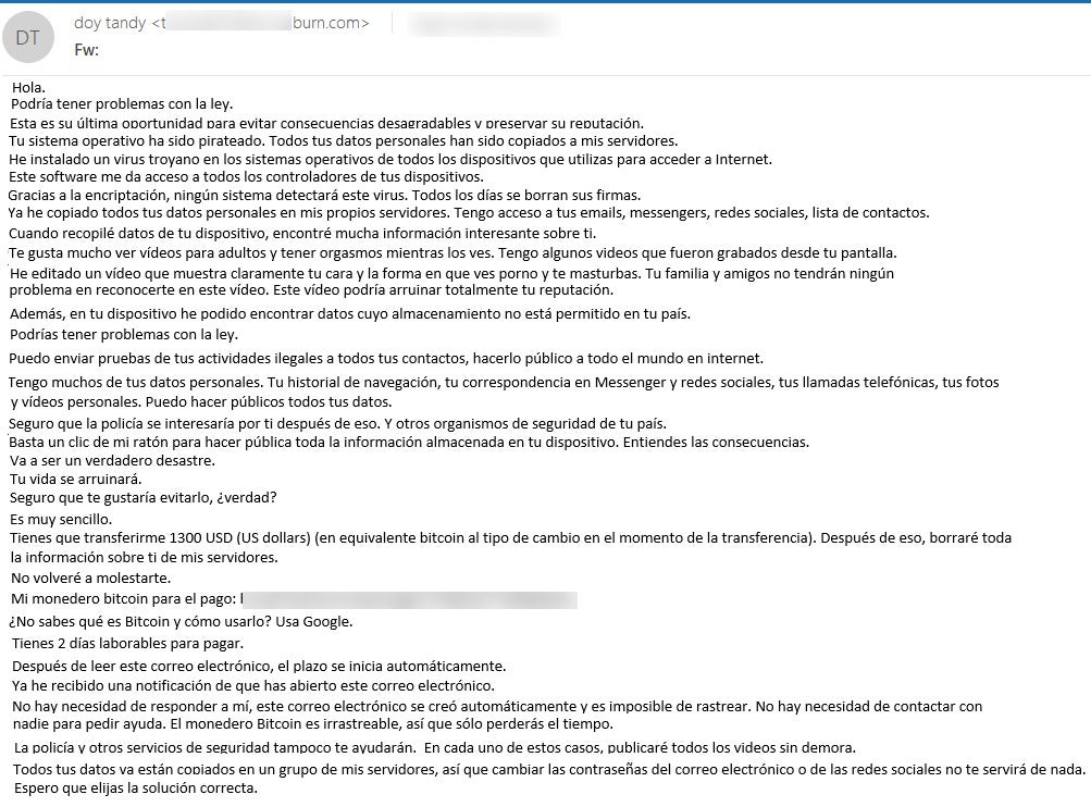 Ejemplo de un correo fraudulento.