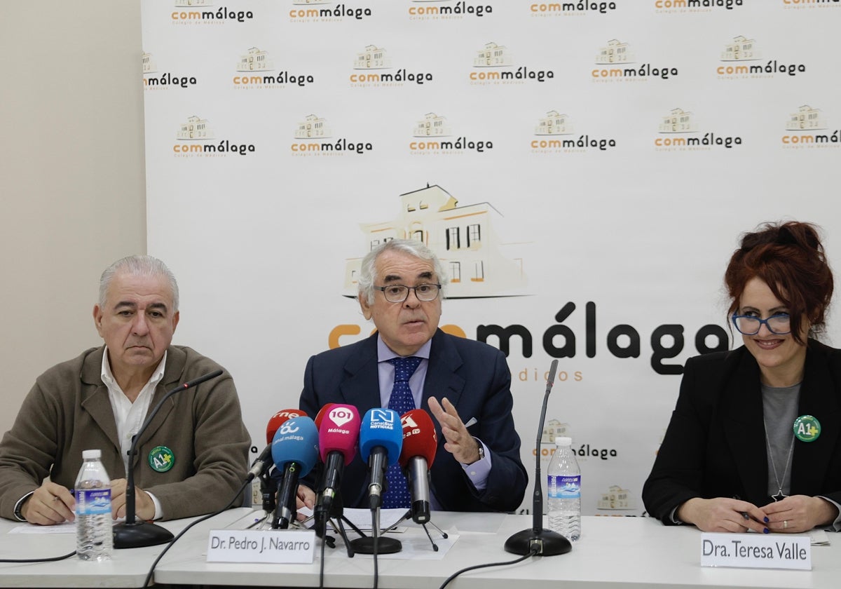 Antonio M. Noblejas, Pedro Navarro y Teresa Valle, en la sede del Colegio de Médicos este miércoles