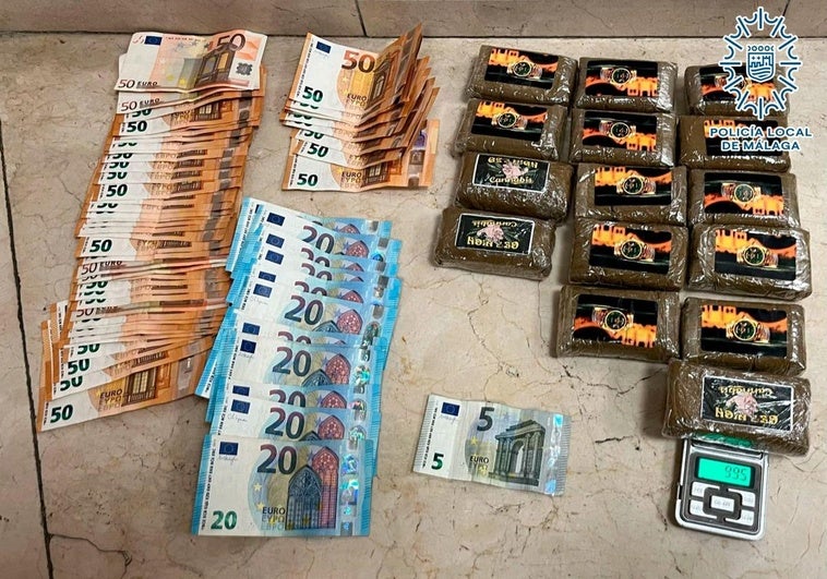 Sorprendido en Málaga con kilo y medio de hachís y más de 2.600 euros