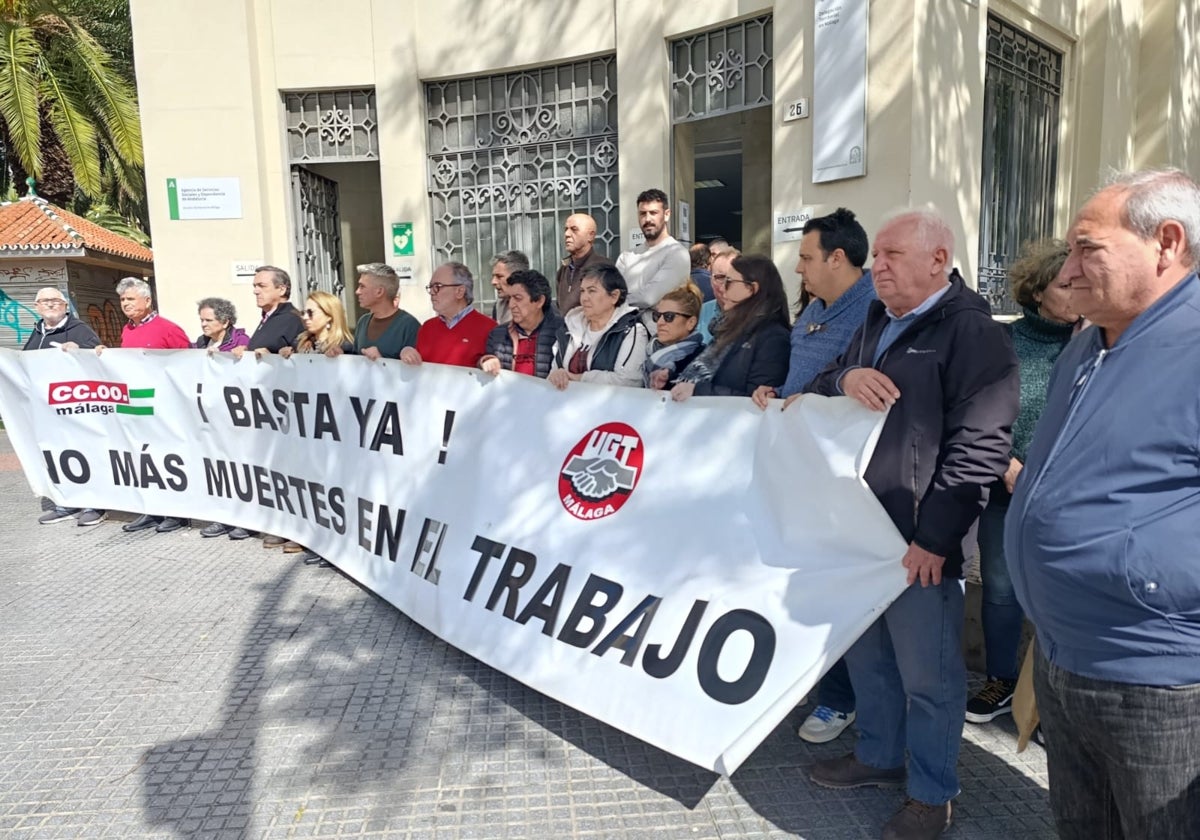 Imagen de la protesta sindical que ha tenido lugar este martes en la capital malagueña.