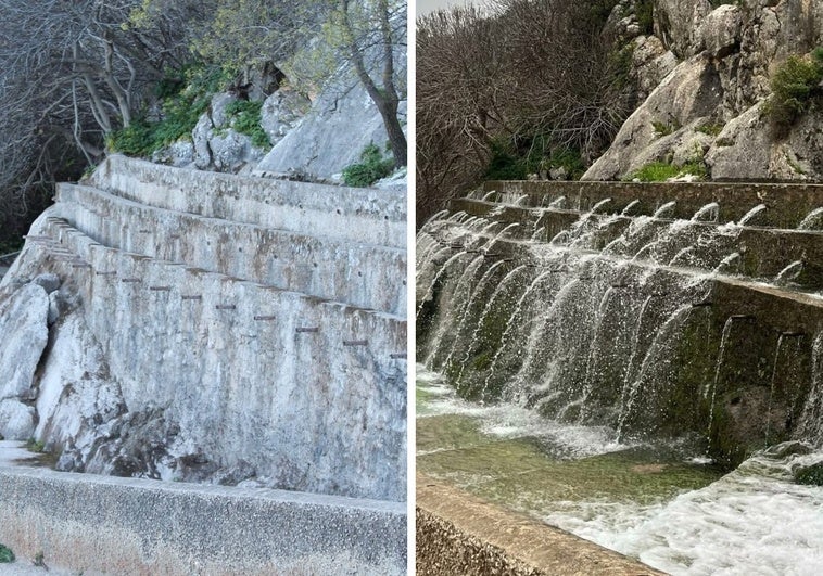 El antes y el después de la Fuente de los Cien Caños debido a las fuertes precipitaciones.