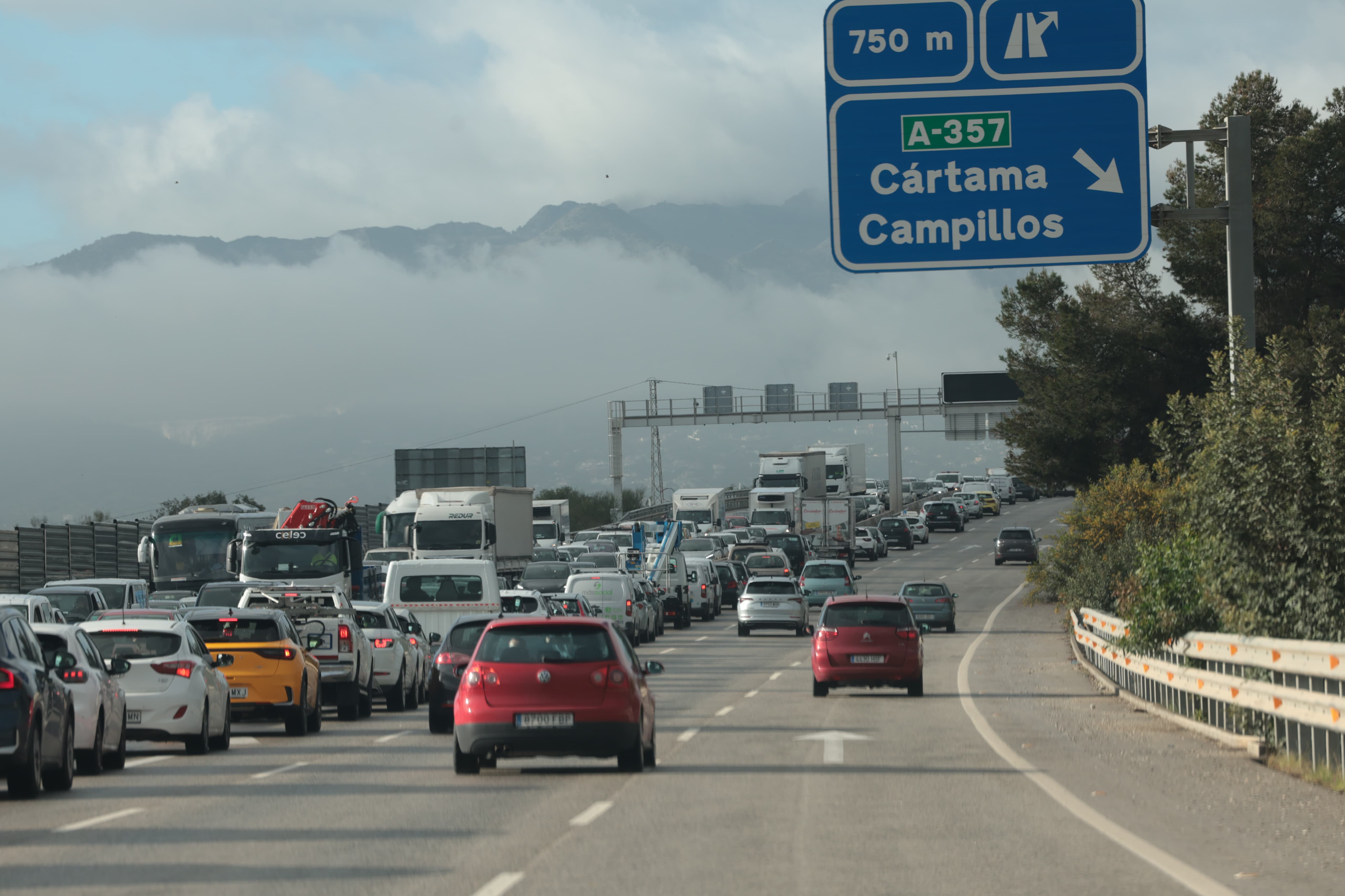 Atascos desde Cártama hasta Málaga, sobre as 9.30 horas