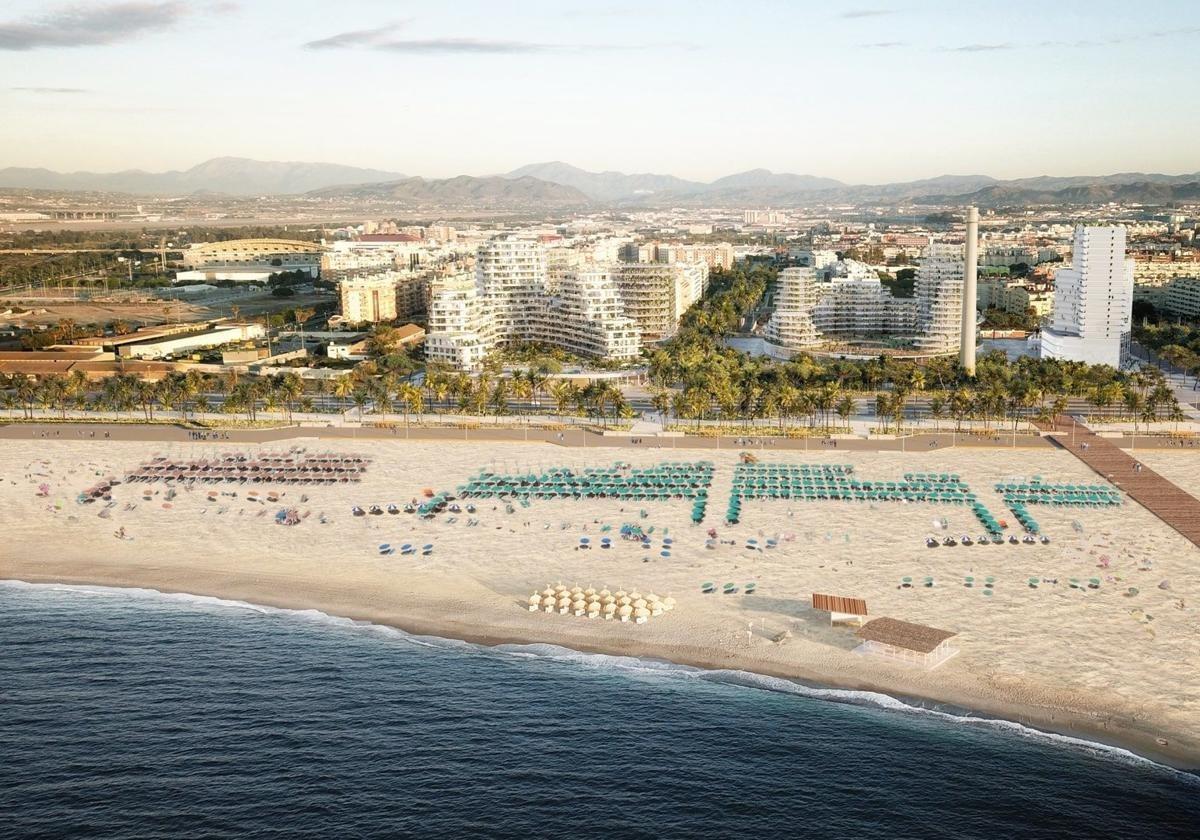 Recreación de Térmica Beach, el gran proyecto inmobiliario que impulsan GINKGO y AEDAS Homes en Málaga capital.