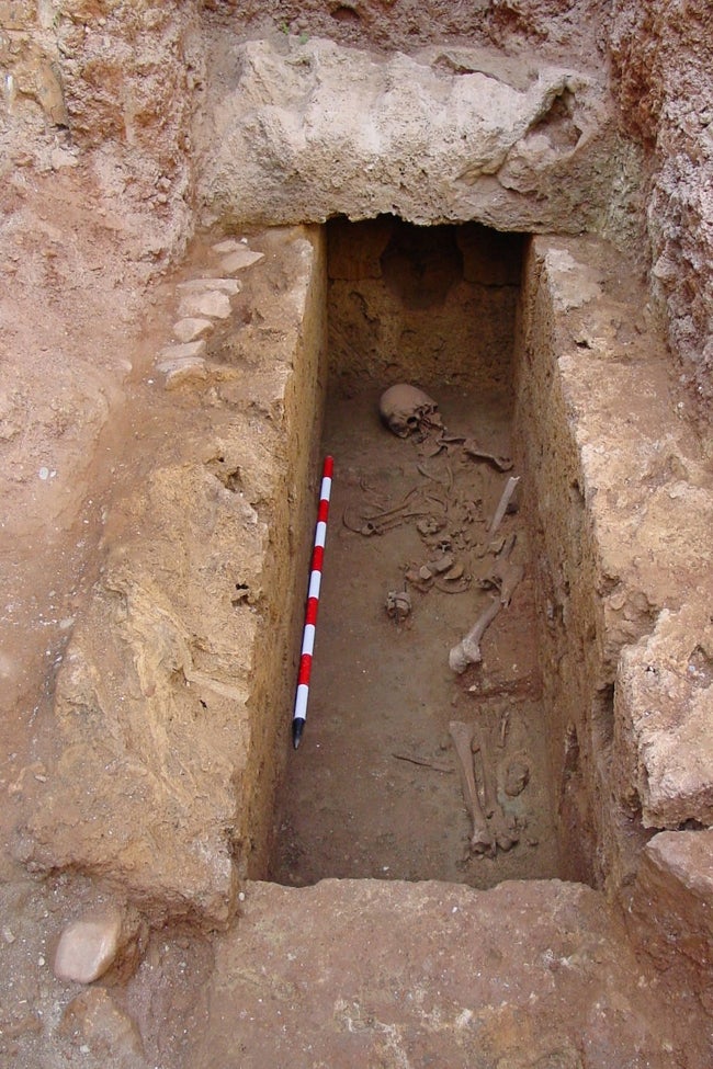 Restos de la tumba de Zambrana, de la que se han extraído también muestras para la investigación.