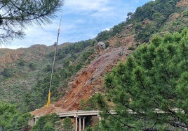La carretera A-397 durante la fase de reparación.