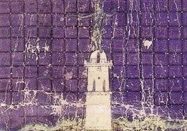 Ilustración de la torre y el 'ídolo' de Cádiz en la Biblioteca del Monasterio de El Escorial.