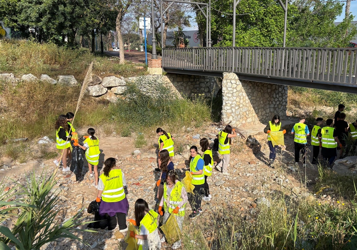 Estudiantes recogen una tonelada de basura en el arroyo El Pinar de Alhaurín de la Torre