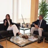 La alcaldesa de Ronda, Mari Paz Fernández; el presidente de la Diputación, Francisco Salado; y el primer teniente de alcalde, Jesús Vázquez durante la reunión.