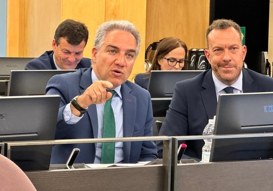 Elías Bendodo, durante su intervención hoy en la Comisión de Transportes.