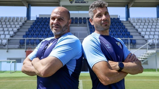 Bravo y Funes, en el campo principal de la Ciudad Deportiva del Málaga, donde juega el Atlético Malagueño.