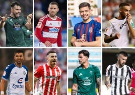 Álvaro Giménez, Weissman, Masca, Higinio (arriba), Ángel, Campuzano, Jauregi y Millán (abajo), algunos de los delanteros que quedan libres.