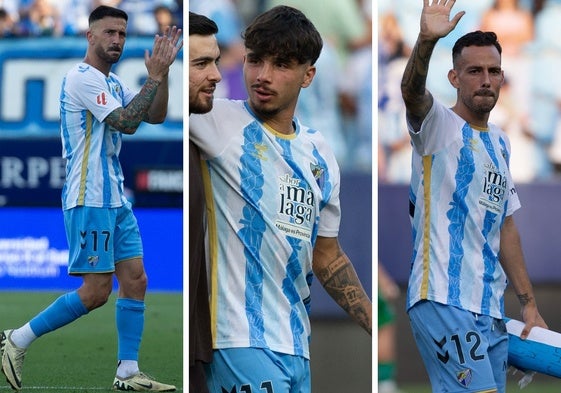 Dioni, Kevin y Manu Molina, durante el último partido de Liga frente al Burgos.