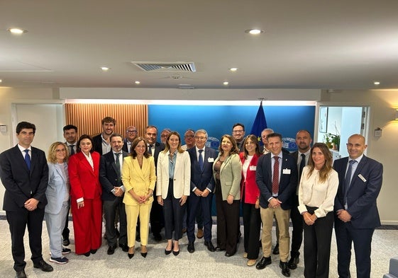 La delegación malagueña en la reunión con Roberta Metsola.