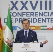 Juanma Moreno, en su comparecencia tras la reunión.