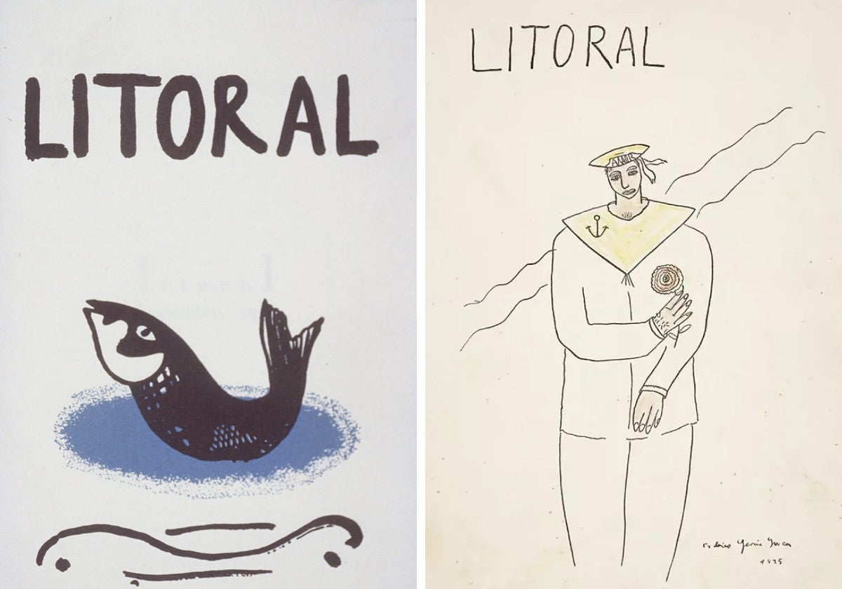 Portadas del número 1 de 'Litoral' en 1926 (izquierda) y del 3 con dibujo de García Lorca para la revista.